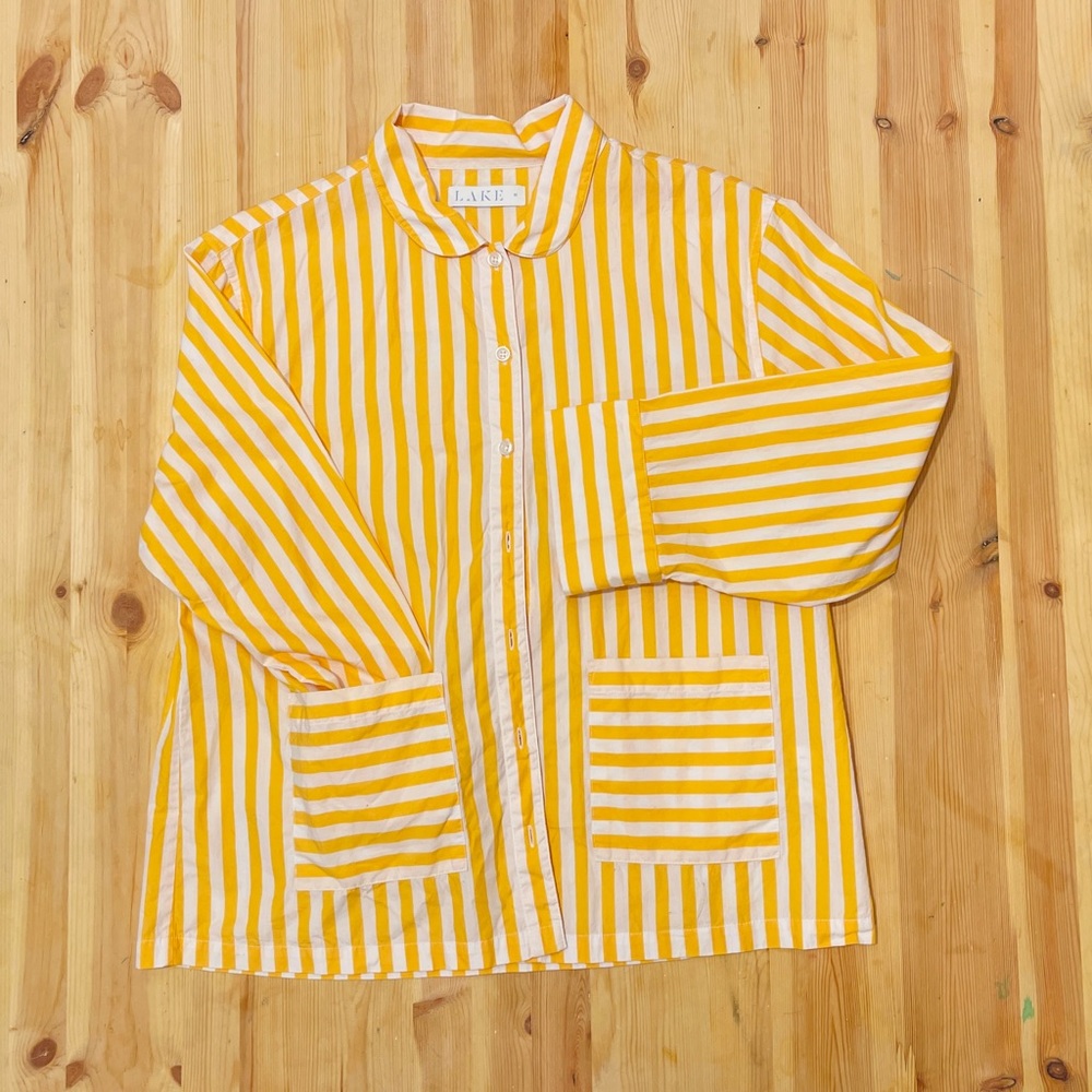 LAKE Matching Long Sleeve Yellow Stripe Pajama Set | Size M Medium